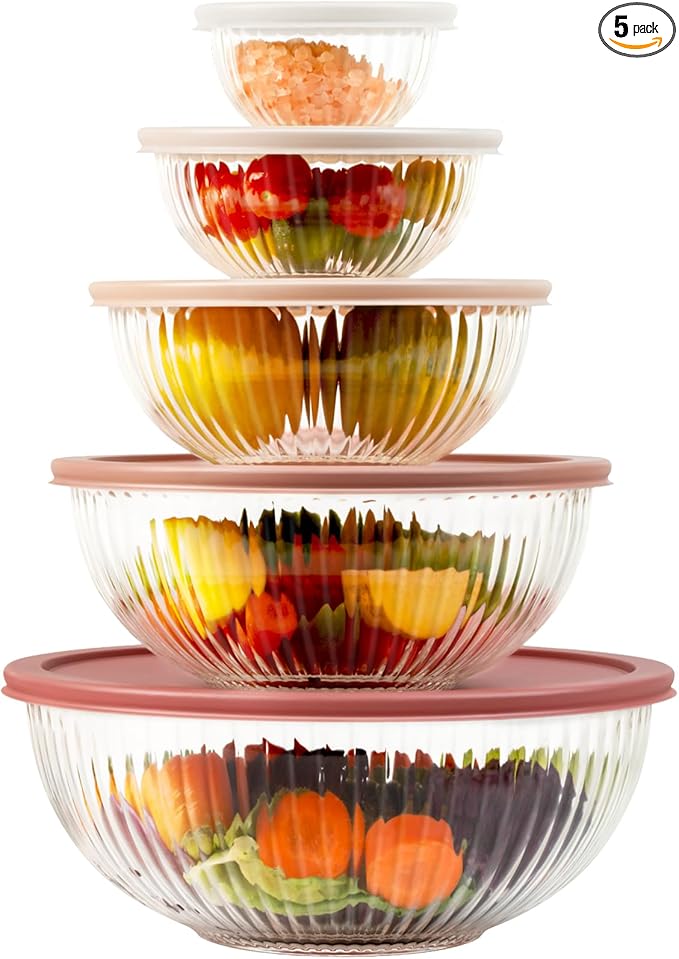 Glass Mixing Bowls with Lids Sets, Meal Prepping and Salad, Bpa Free, by Freshmage