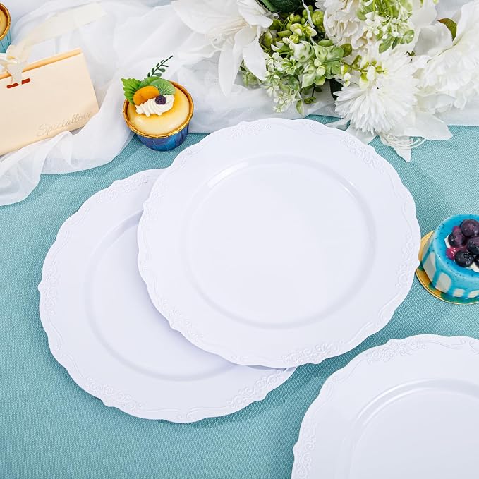 DaYammi 36PCS White Plastic Plates, Heavy Duty White Disposable Plates Premium - Image 3