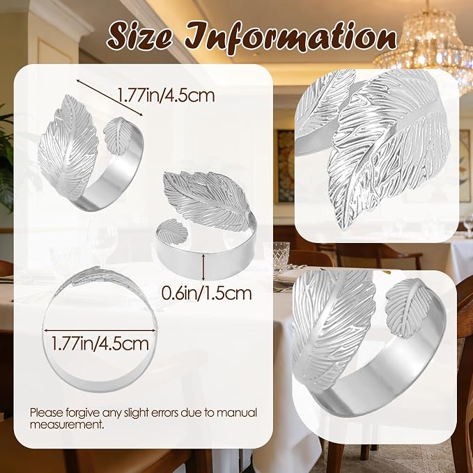 Napkin Rings Set of 40 Silver Napkin Holder Buckles | Leaf Shaped Napkin Ring - Image 7