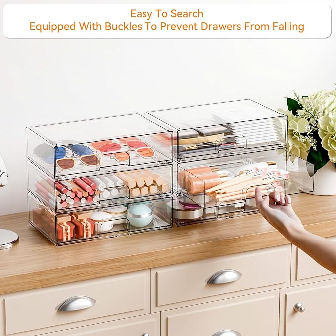 12.1''W Clear Stackable Storage Drawers, 2 Pack Acrylic Drawer Organizer - Image 4