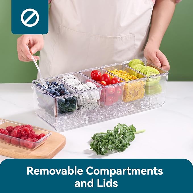 Chilled Garnish Tray with 5 Small Removable Containers and Compartments | Ice - Image 4
