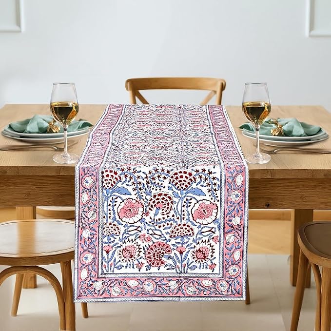 Pigeon Blue Hand Block Print 100% Cotton Table Runner 16x70 Inch | Perfect by Ridhi