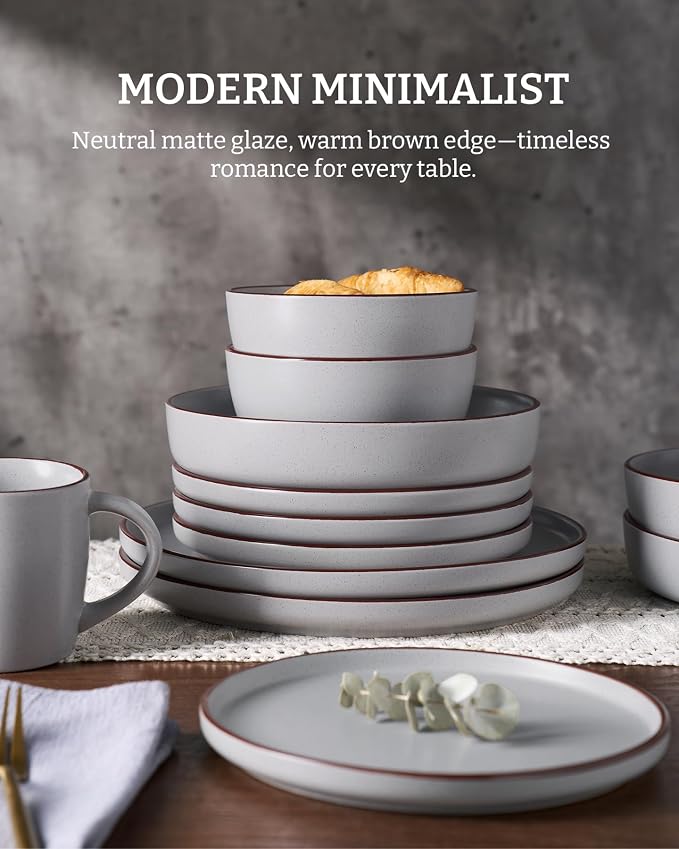 Famiware Mercury 12-Piece Stoneware Dinnerware Set, Light Grey | Plates and - Image 4