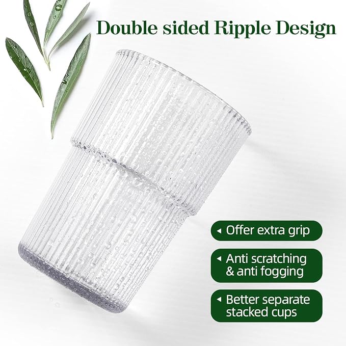 17oz Ribbed Acrylic Drinking Glasses, Unbreakable Plastic Tumblers – Dishwasher - Image 5
