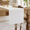 Cotton Linen Table Runner, 13x108 Inch, Off White by Aoztio