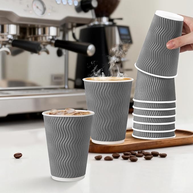 Clawsoff 500 Pack 12 oz Coffee Cups Disposable Insulated Paper Cup Gray | - Image 5