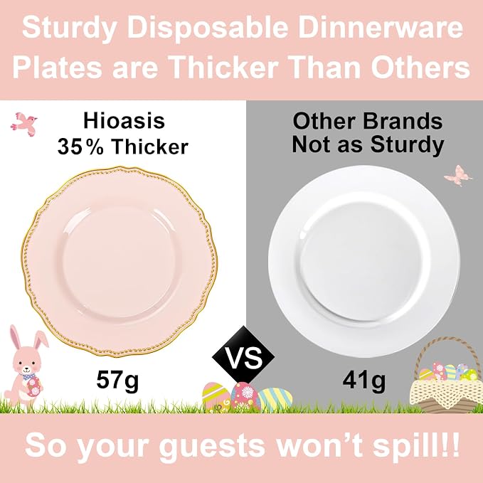 60 Pcs Pink Gold Dinner Plates for Wedding | 10 inch Heavy-duty Disposable - Image 7