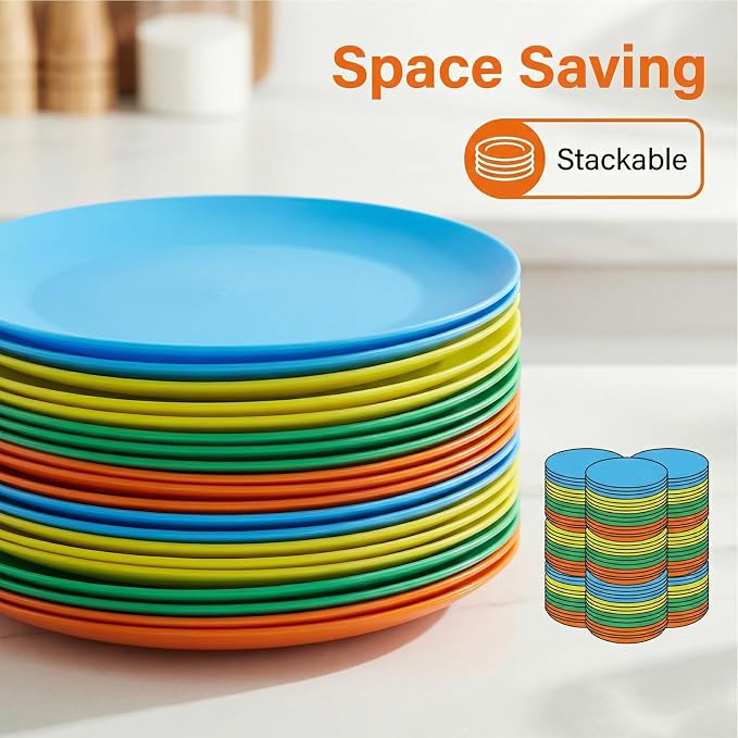 AOYITE 10 inch Plastic Plates Reusable Set 12, BPA Free Kids Plate Rainbow | - Image 4