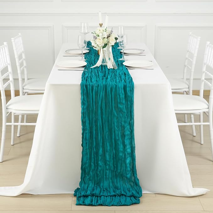 3 Pack Teal Green Cheesecloth Table Runner 120 Inch Boho Wedding Decor | - Image 4