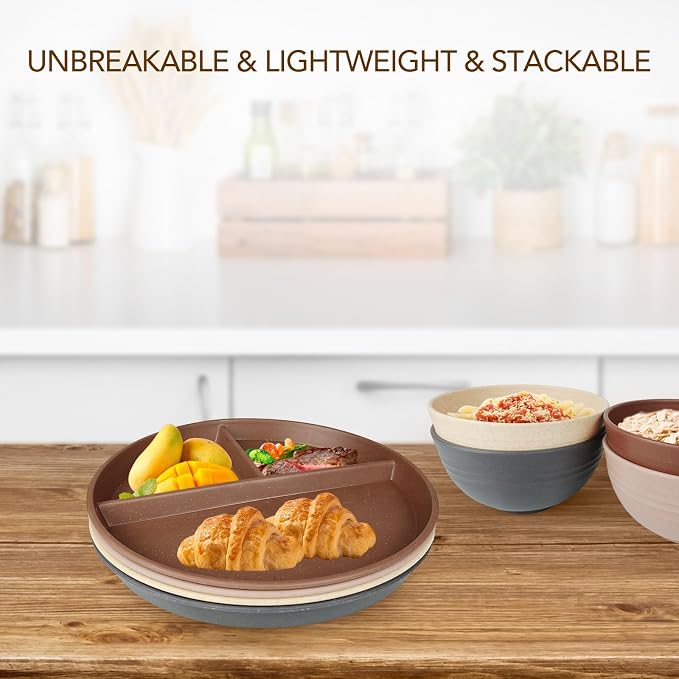 9 Inch 4PCS Unbreakable Portion Control Plates, Divided Plates - Image 5