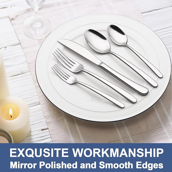 60-Piece Silverware Set for 12, Wildone Premium Stainless Steel Flatware Set - Image 5