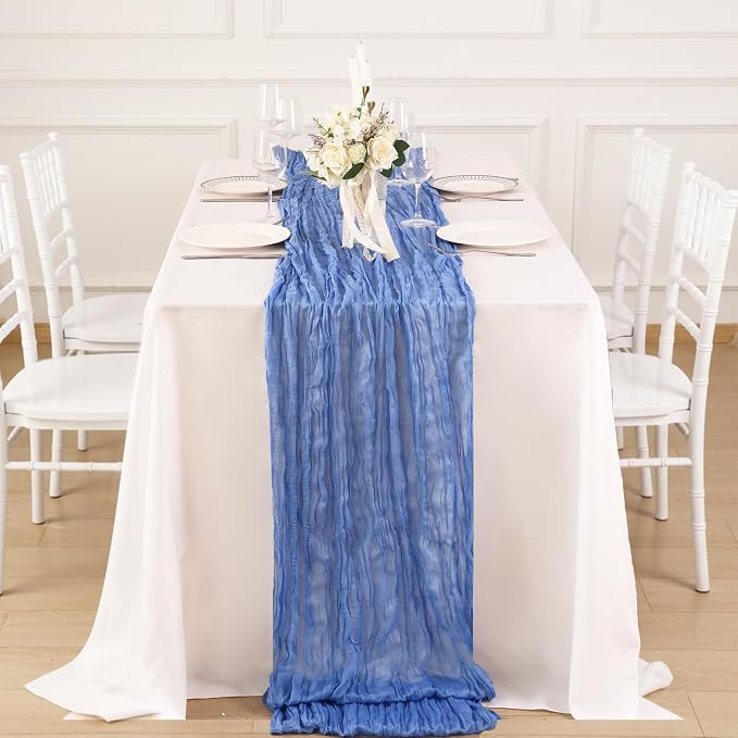 8 Pack Blue Cheesecloth Table Runner 120 Inch Boho Wedding Decor | Cheesecloth - Image 4