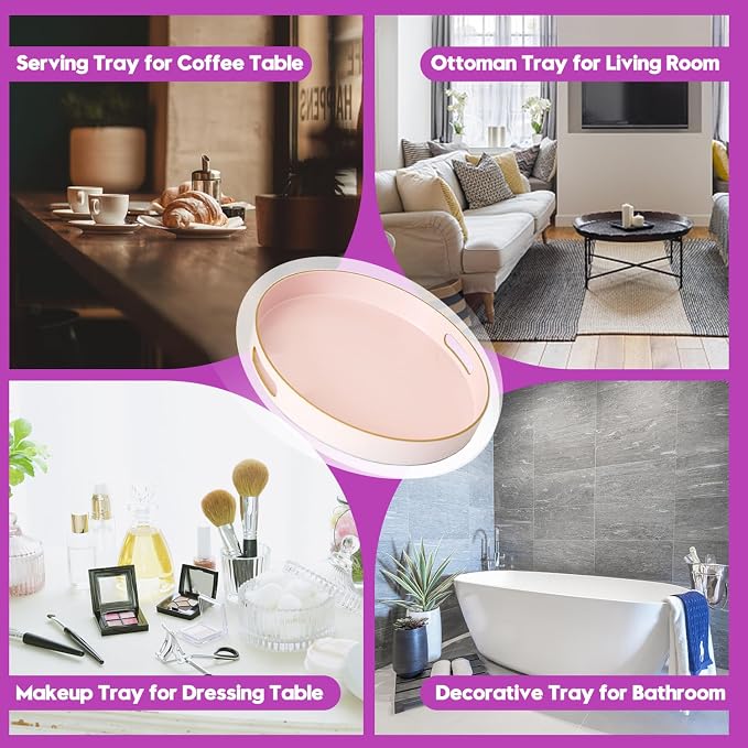 Gifturbo Matte Pink Decorative Serving Tray, Round Serving Trays - Image 5