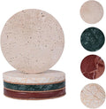 Travertine Marble Drink Coasters Set of 4 Round Stone Table Cup Mats 4 Inch | 4 by JIMEIMarble