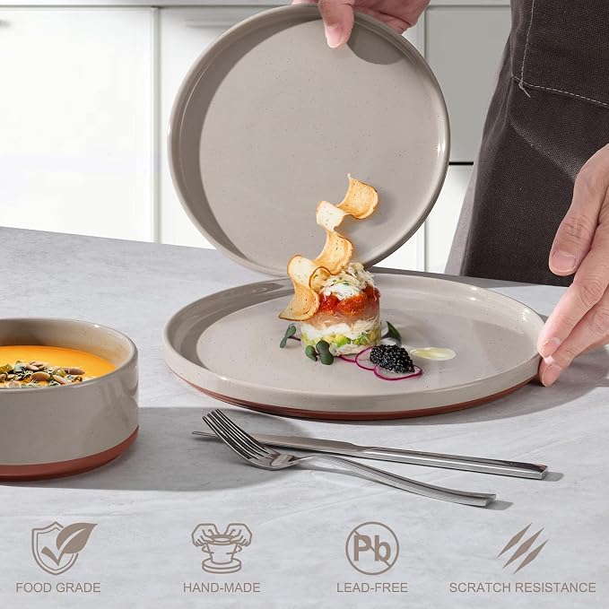 LIANYU 18 Piece Dinnerware Set for 6, Modern Style Stoneware Dinnerware Set | - Image 3