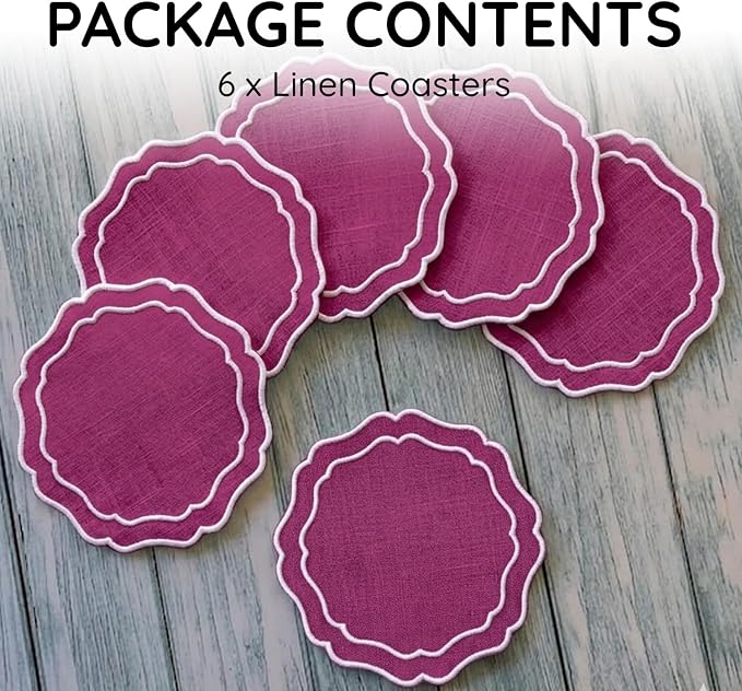 Linen Coasters for Drinks, 4.5 inch, Orchid | Absorbent Linen Drink Mats - Image 2