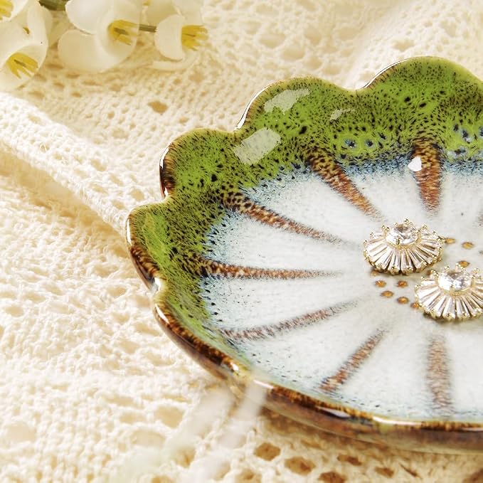 Lotus Ring Holder Dish Small Indoor Ash Tray, Ceramic Dessert Plate Trinket - Image 2