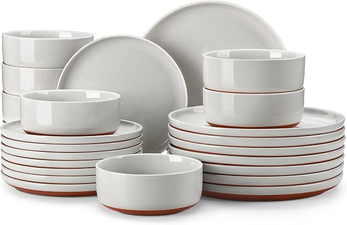 MALACASA Plates and Bowls Sets, 24 Pieces Modern Ceramic Dinnerware Set by MALACASA