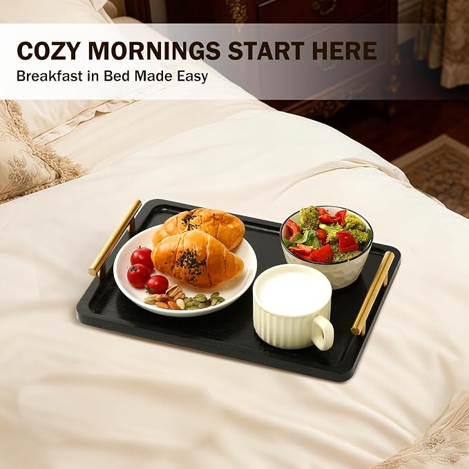 PEKER Wooden Serving Tray with Metal Handles, Ottoman & Home Décor, Wooden Food - Image 3