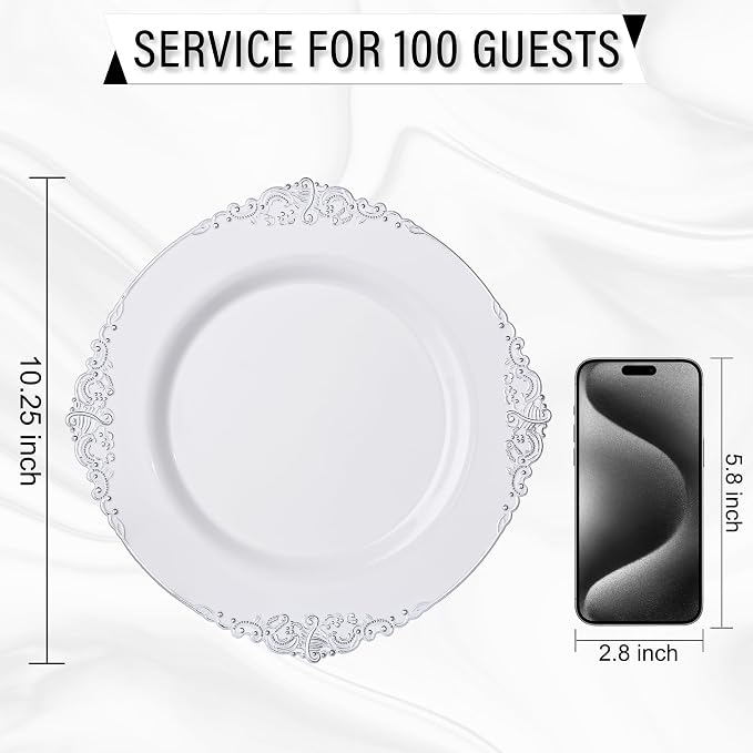 Nervure 100Pcs 10.25'' Silver Plastic Plates, Party Plates - Image 3