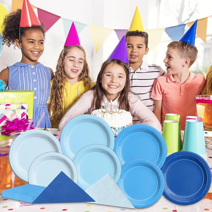 CMUSKO 150Pcs Blue Plates and Napkins-Light Blue Party Supplies Gradient Blue - Image 3