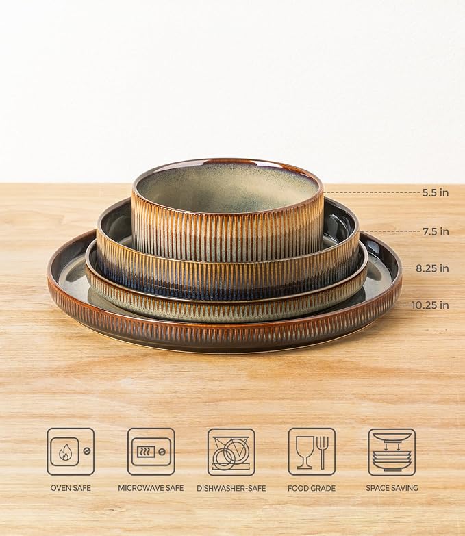 Ceramic Dinnerware Set for 4, 16-Piece Plates and Bowls Set | Lightweight - Image 2