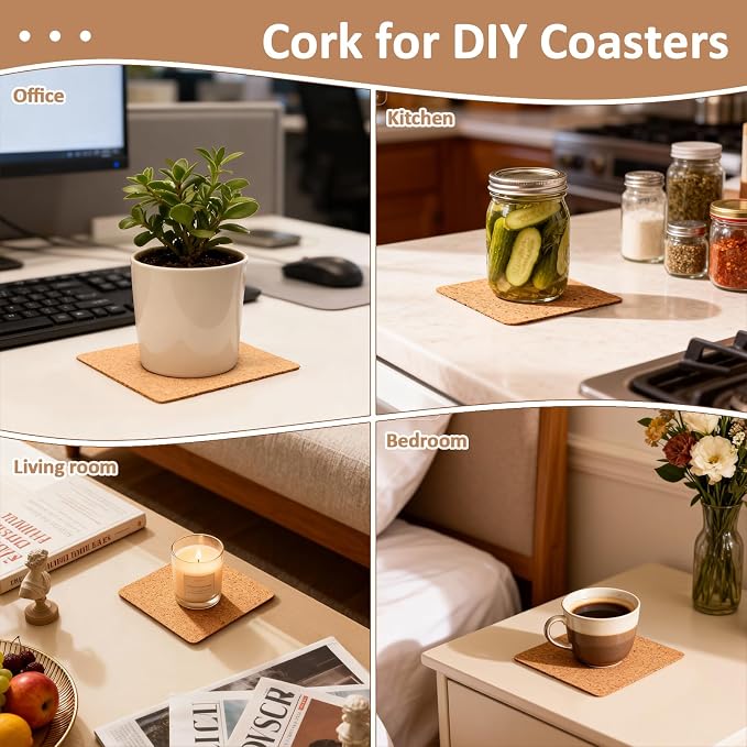 100 PCS Self-Adhesive Cork Sheets 4 x 4 Inch Squares Cork Coasters Square Corks - Image 7