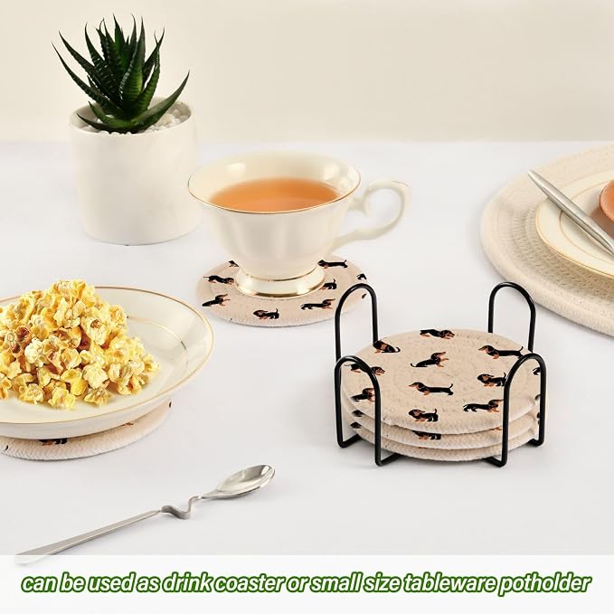 YETTASBIN Cute Dachshund Dog 6 Pcs Drink Coasters - Image 6