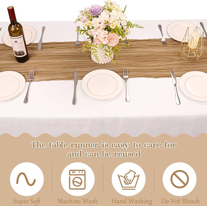 10 Pack Nude Cheesecloth Table Runner 6FT Boho Gauze Fabric Table Runner - Image 4