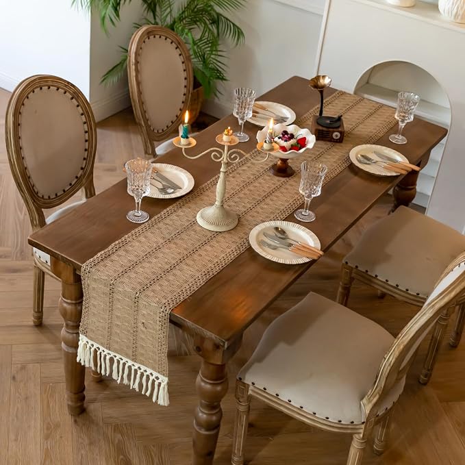 Linen Woven Table Runner, Farmhouse Rustic Jute Table Runners - Image 6