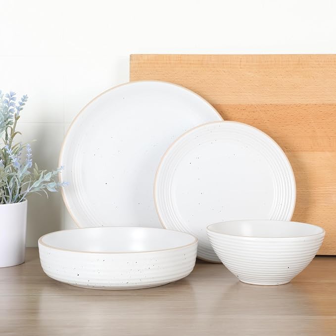Gibson Home Dinah 16-Piece Matte White Stoneware Dinnerware Set – Double Bowl - Image 2