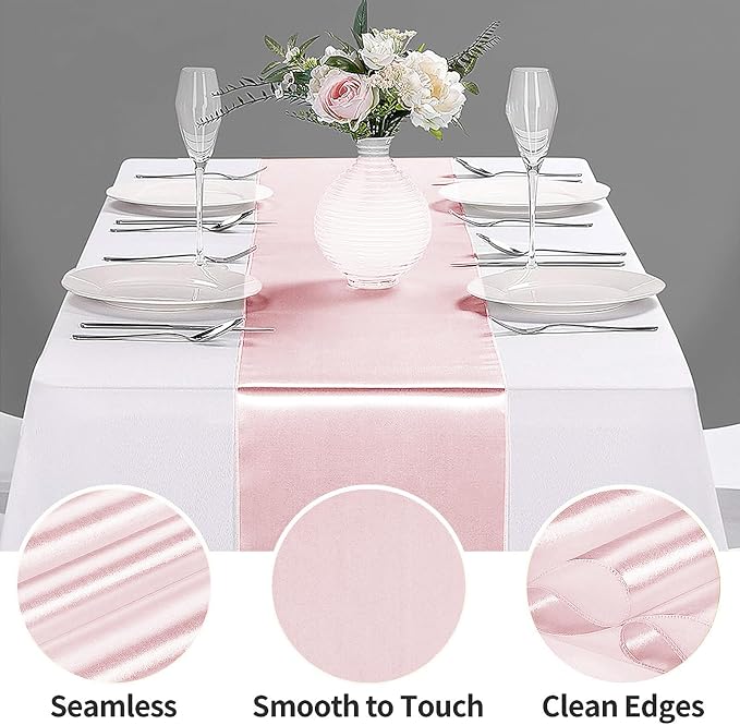 5-Pack Satin Table Runner Rose Gold 12 x 108 inches Long, Table Runners - Image 3