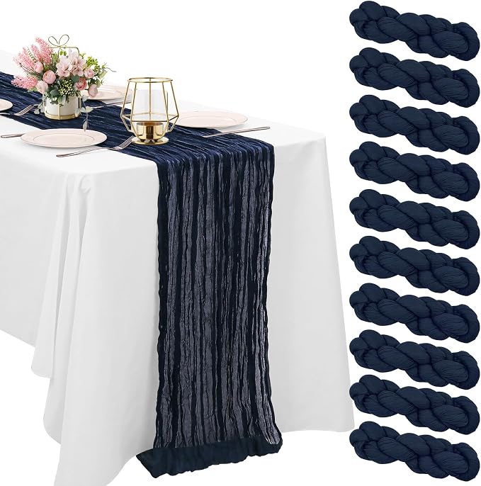 10 Pack Navy Blue Cheesecloth Table Runner 6FT Boho Gauze Fabric Table Runner by HAISIWLKJ