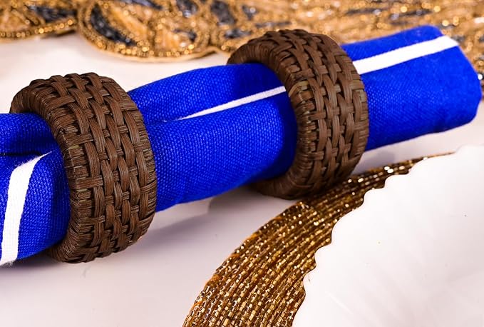 ALPHA Living HOME Woven Napkin Rings Set of 12, Rustic Farmhouse Cane Napkin - Image 3