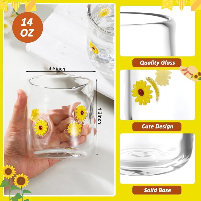 SiliFine 2 Pcs Sunflower Icon Juice Glasses - 14oz Yellow Flower Stemless Wine - Image 4