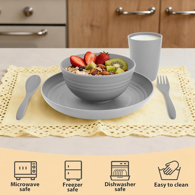 Wheat Straw Dinnerware Sets, Dishwasher & Microwave Safe Kids Plates and Bowls - Image 5