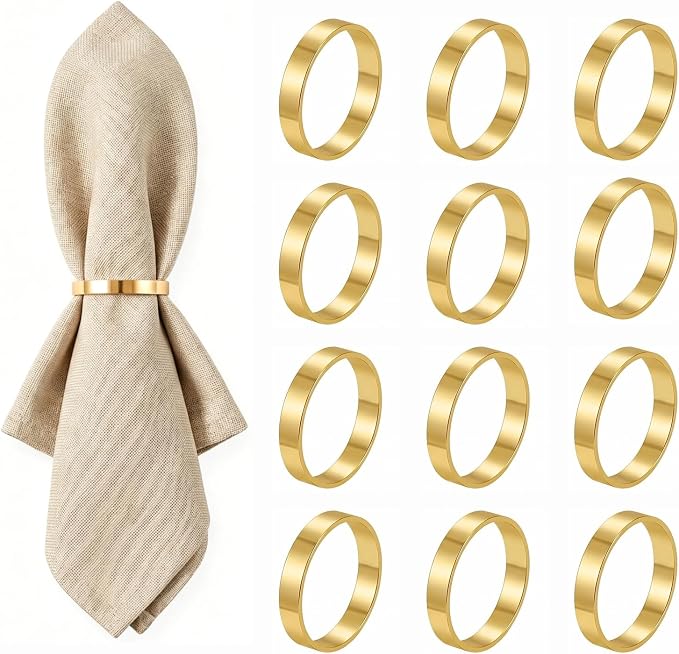 Gold Napkin Rings Set of 12, Metal Holders by HomePage