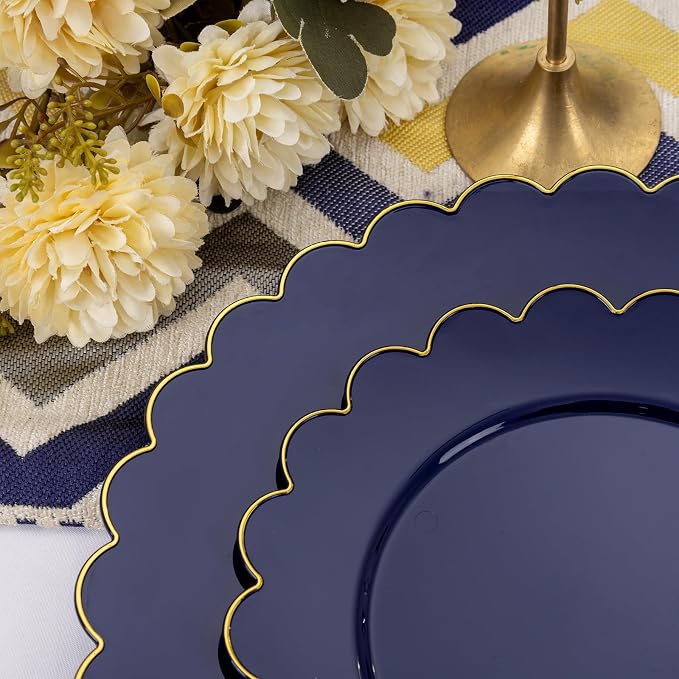 LIYH 210pcs Navy Blue & Gold Scalloped Plastic Plates, Premium Dinnerware | - Image 5