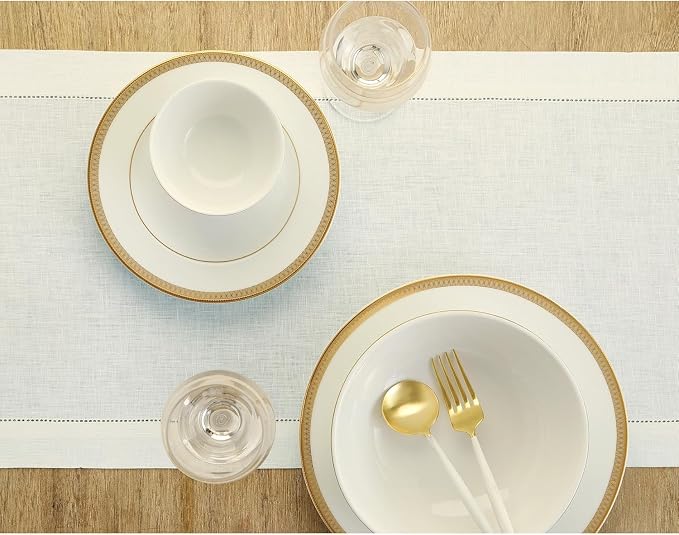 Solino Home 100% Linen Table Runner Ivory, Classic Hemstitch 14 x 72 in | Table - Image 3