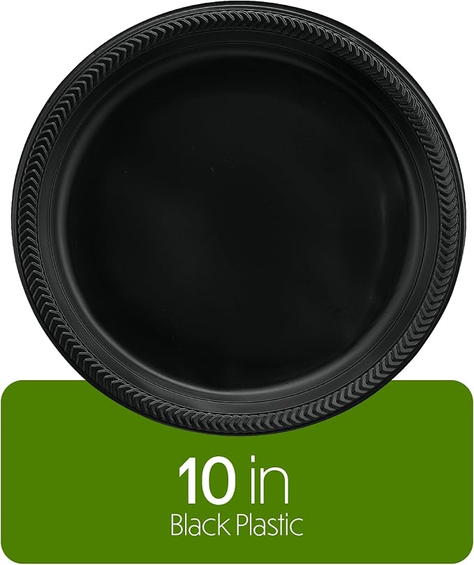 PLASTICPRO 200 PCS Black Plastic Plates Light Weight 10'' Inch Plastic Dinner - Image 5