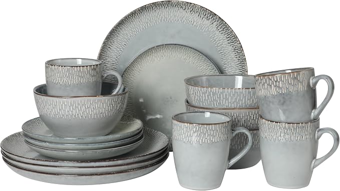 Gibson Elite Jasper 16 Piece Plates and Bowls Reactive Glaze Dishes Stoneware by GibsonHomewares