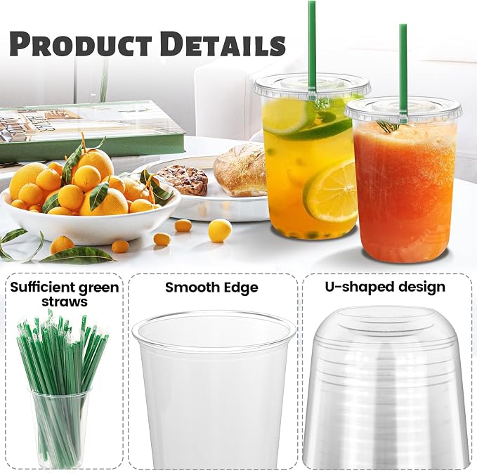 GGOLDMER 50 Set 16oz Clear Round Bottom Plastic Cups - Image 3