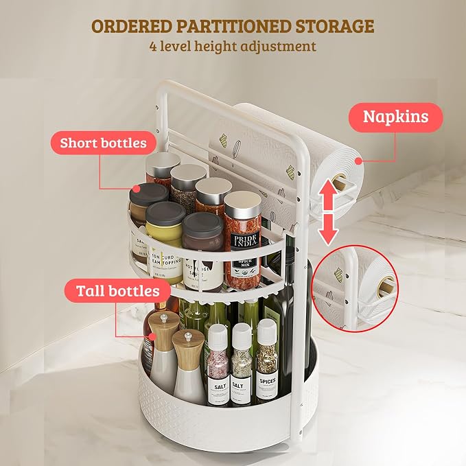 Rotating Spice Rack with Paper Towel Holder, Durable Iron, Seasoning Organizer - Image 3