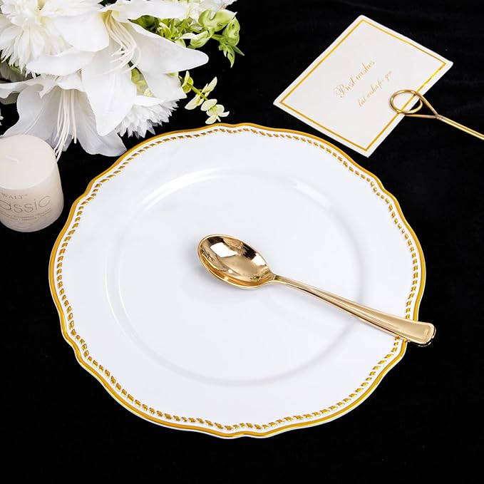 60 Pcs White Gold Dinner Plates - Image 4