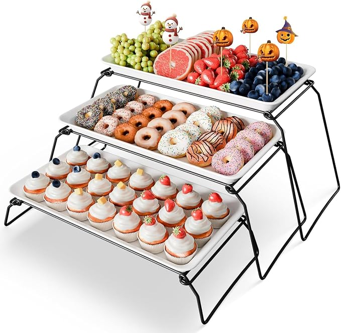 Bumusty Large 3-Tier Melamine Serving Tray Set, 17 x 8.7 in, Birthdays and by BUMUSTY