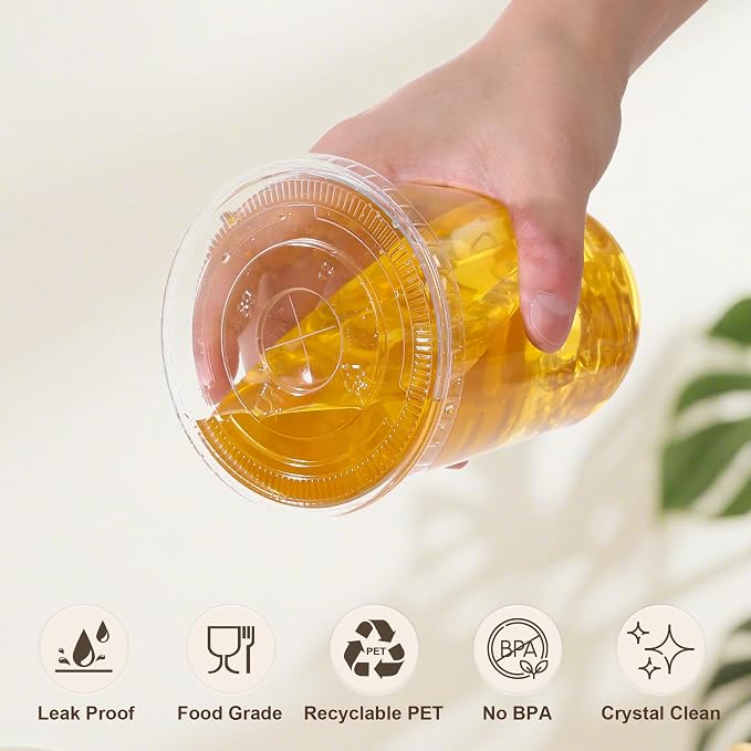 tchrules 100 Set 16oz Clear Round Bottom Plastic Cups - Image 5