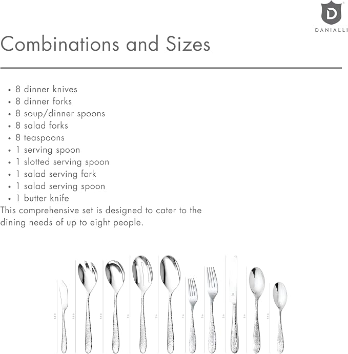 Hammered Silverware Set with Serving Utensils, 18/10 Stainless Steel Flatware - Image 6