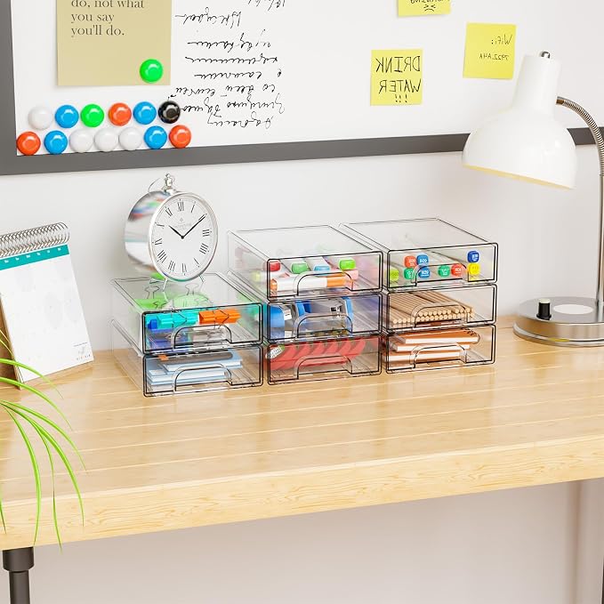 4 Pack Small Clear Stackable Storage Drawers, 2.2'' Tall Desk Organization and - Image 9