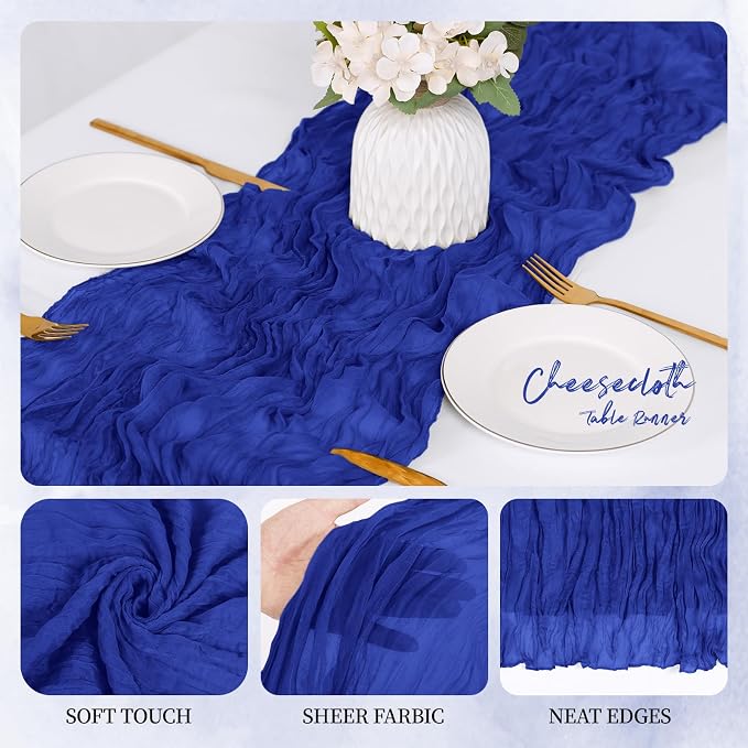 12 Pack Royal Blue Cheesecloth Table Runner 17x108 Inch Semi Sheer Boho Gauze - Image 7