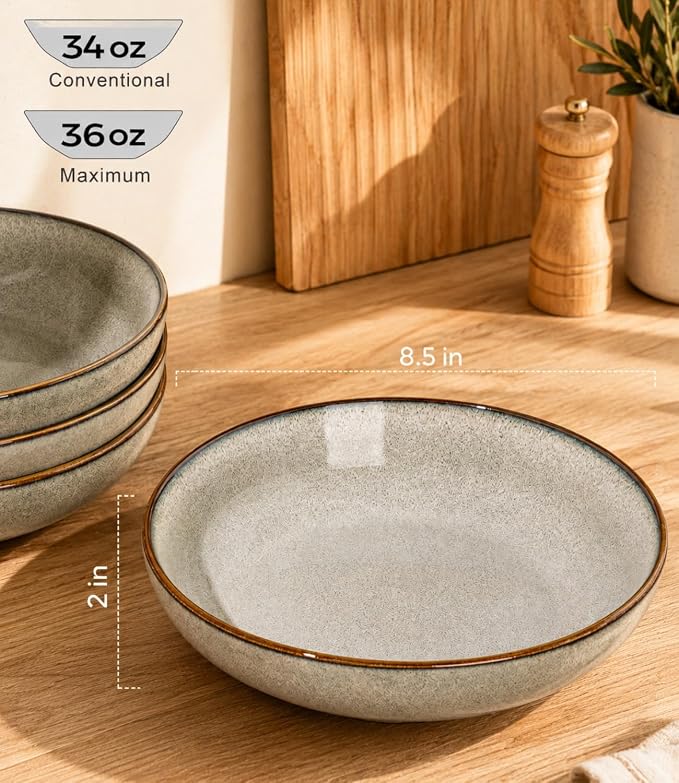 AmorArc 8.5’’ Ceramic Pasta Bowls Set of 4, 36oz Large Stoneware Bowls Set | - Image 3